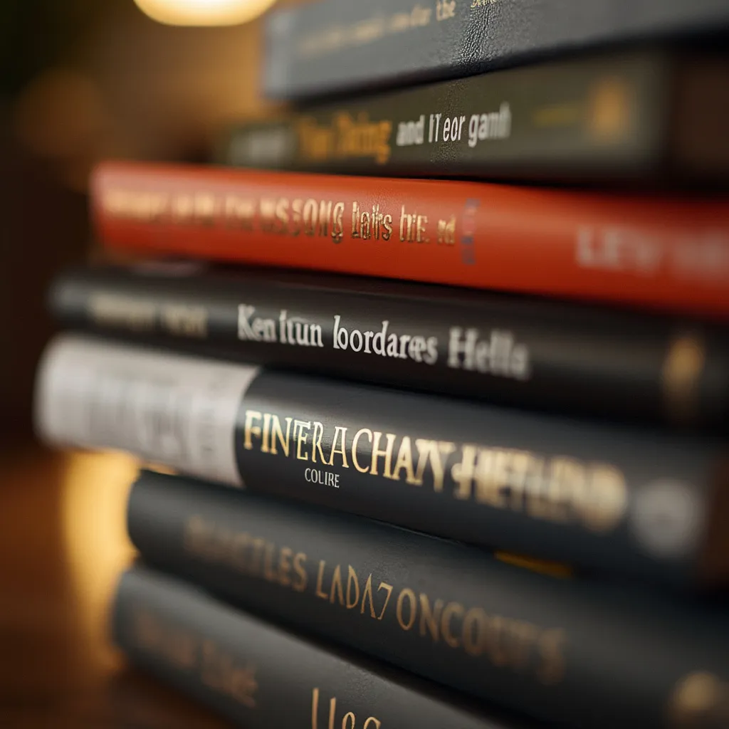 Close-up of curated business books